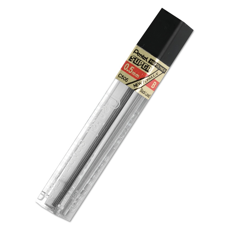 SUPER HI-POLYMER LEAD REFILLS, 0.5 MM, B, BLACK, 12/TUBE