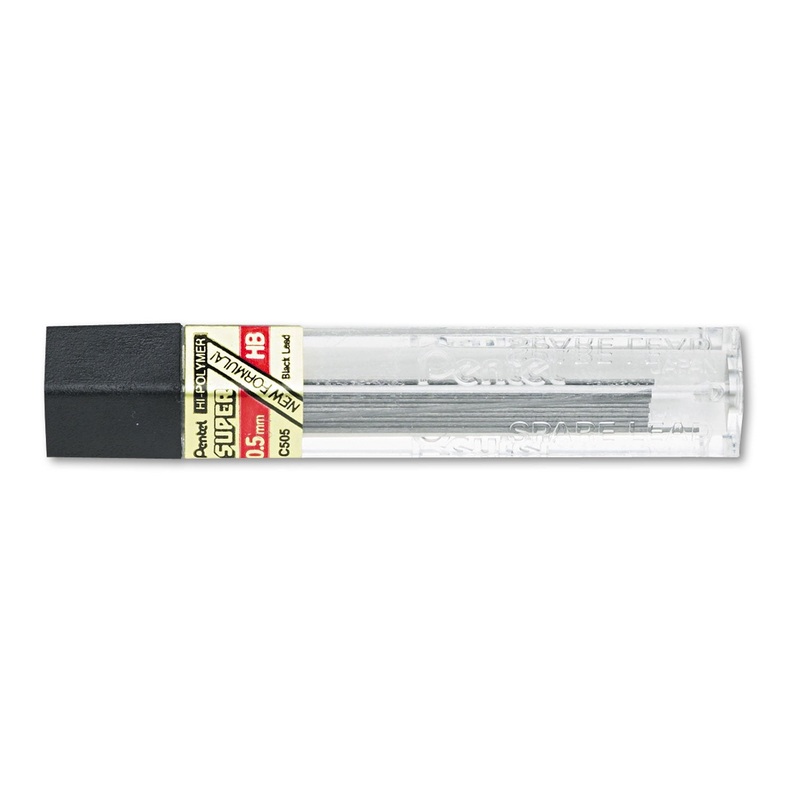 SUPER HI-POLYMER LEAD REFILLS, 0.5 MM, HB, BLACK, 12/TUBE