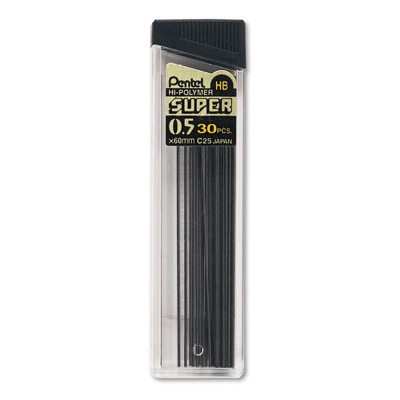 SUPER HI-POLYMER LEAD REFILLS, 0.5 MM, HB, BLACK, 30/TUBE