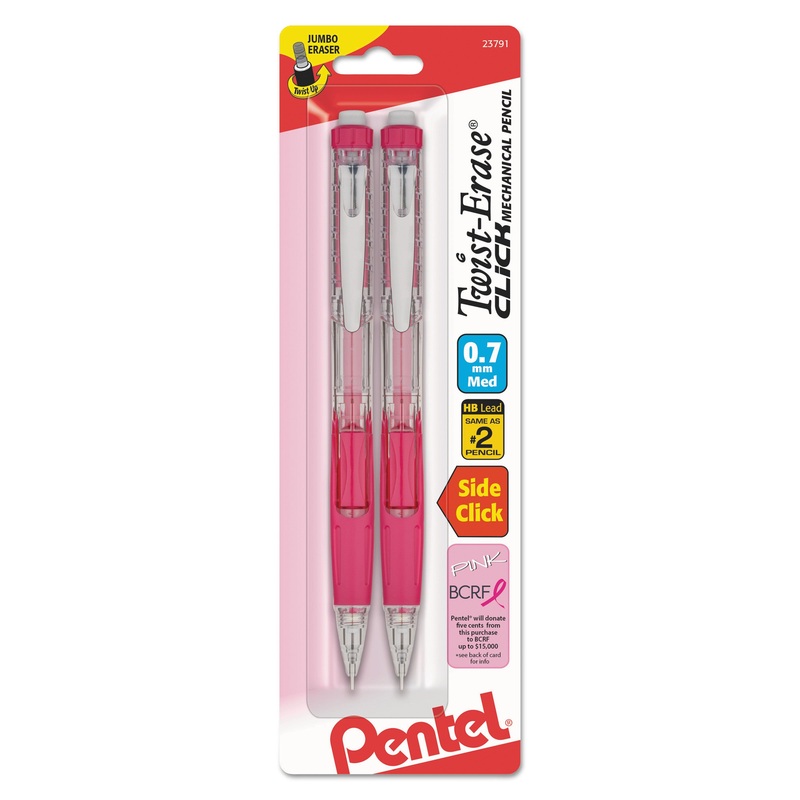 TWIST-ERASE CLICK MECHANICAL PENCIL, 0.7 MM, HB (#2.5), BLACK LEAD, PINK BARREL, 2/PACK