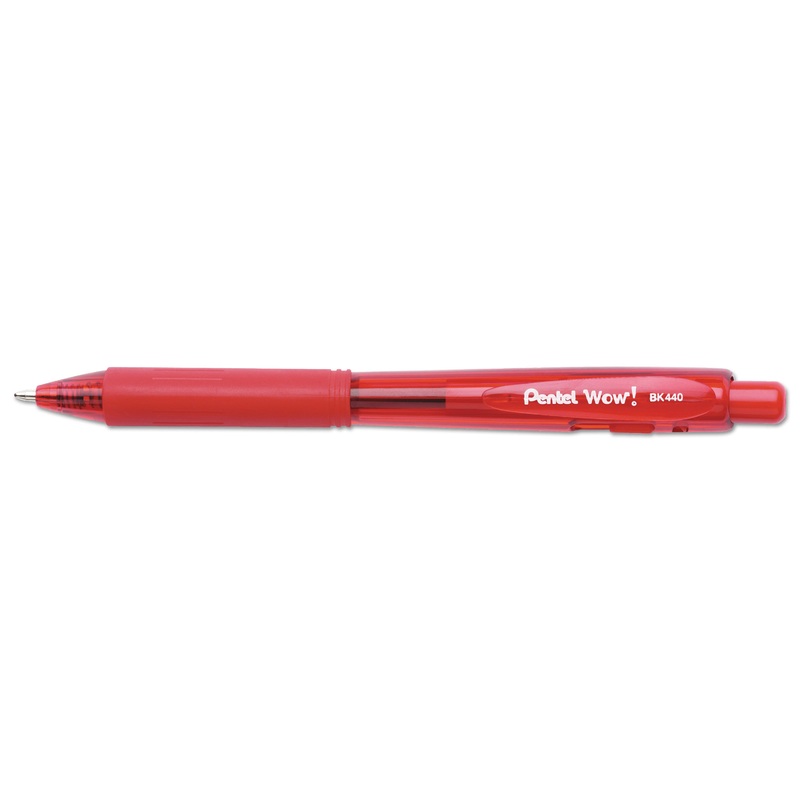 WOW! RETRACTABLE BALLPOINT PEN, MEDIUM 1MM, RED INK/BARREL, DOZEN