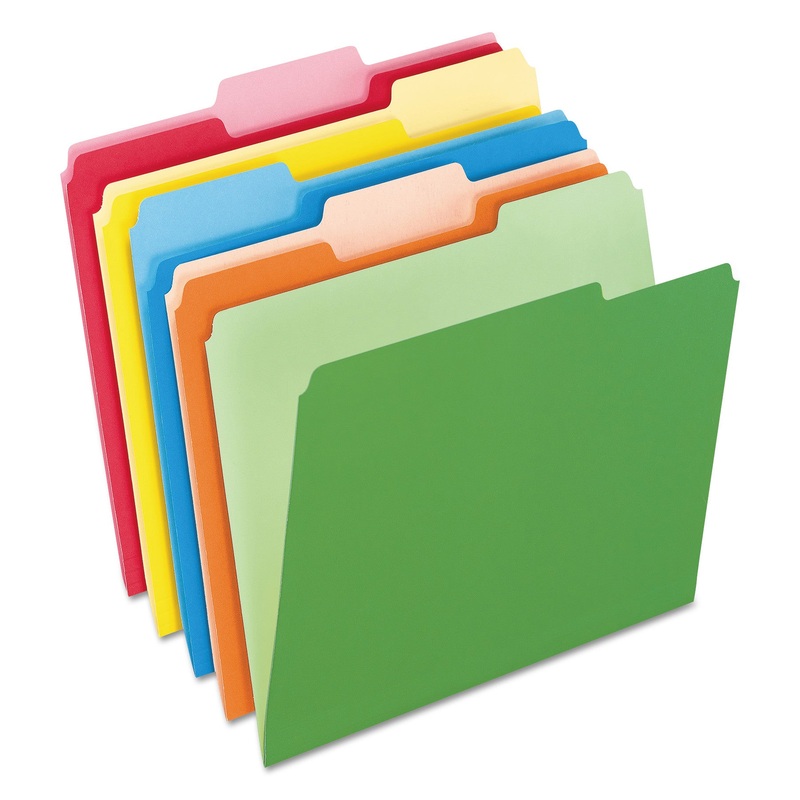 COLORED FILE FOLDERS, 1/3-CUT TABS, LETTER SIZE, ASSORTED, 100/BOX