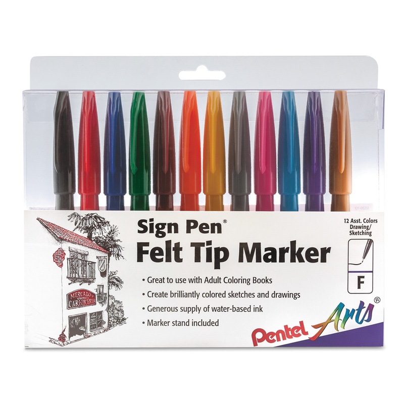 SIGN PEN COLOR MARKER, EXTRA-FINE BULLET TIP, ASSORTED COLORS, 12/SET