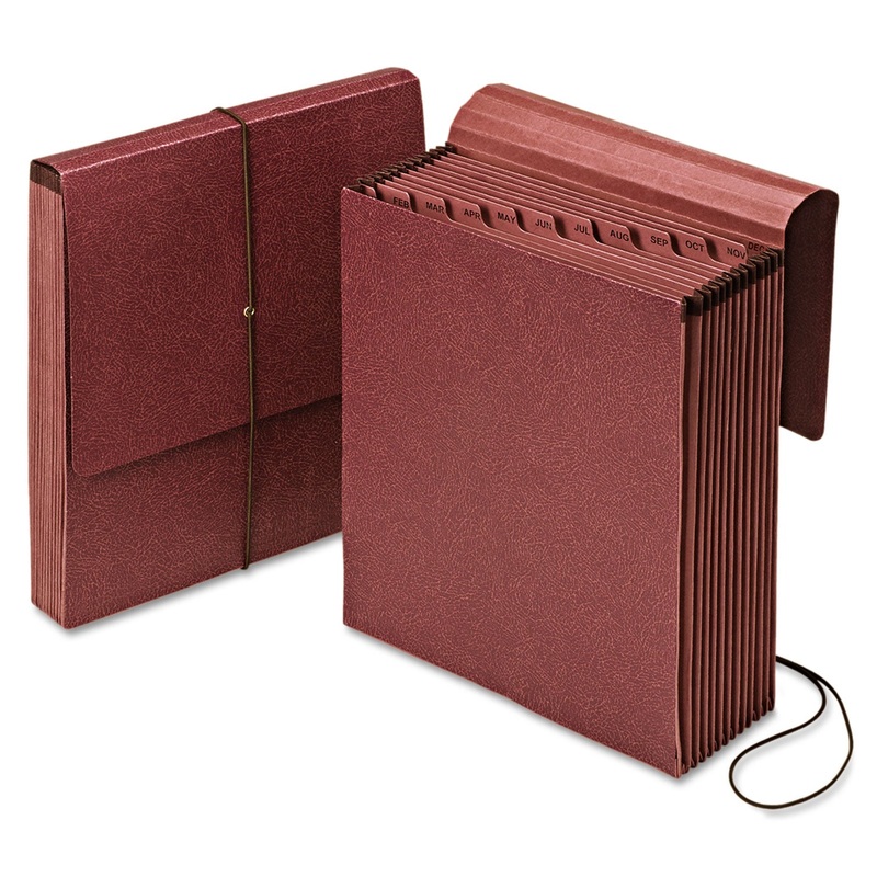 VERTICAL INDEXED EXPANDING FILE, 12 SECTIONS, 1/12-CUT TAB, LETTER SIZE, RED FIBER