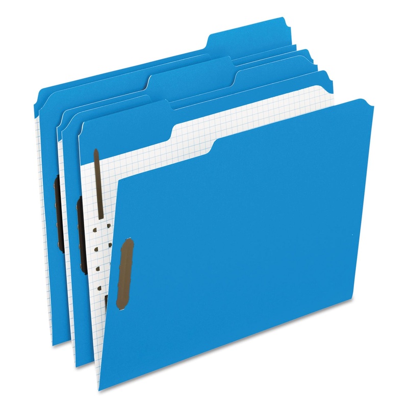 COLORED FOLDERS WITH TWO EMBOSSED FASTENERS, 1/3-CUT TABS, LETTER SIZE, BLUE, 50/BOX