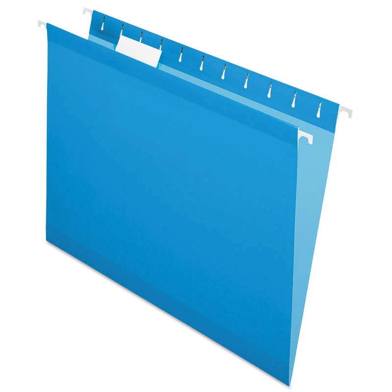 COLORED REINFORCED HANGING FOLDERS, LETTER SIZE, 1/5-CUT TAB, BLUE, 25/BOX