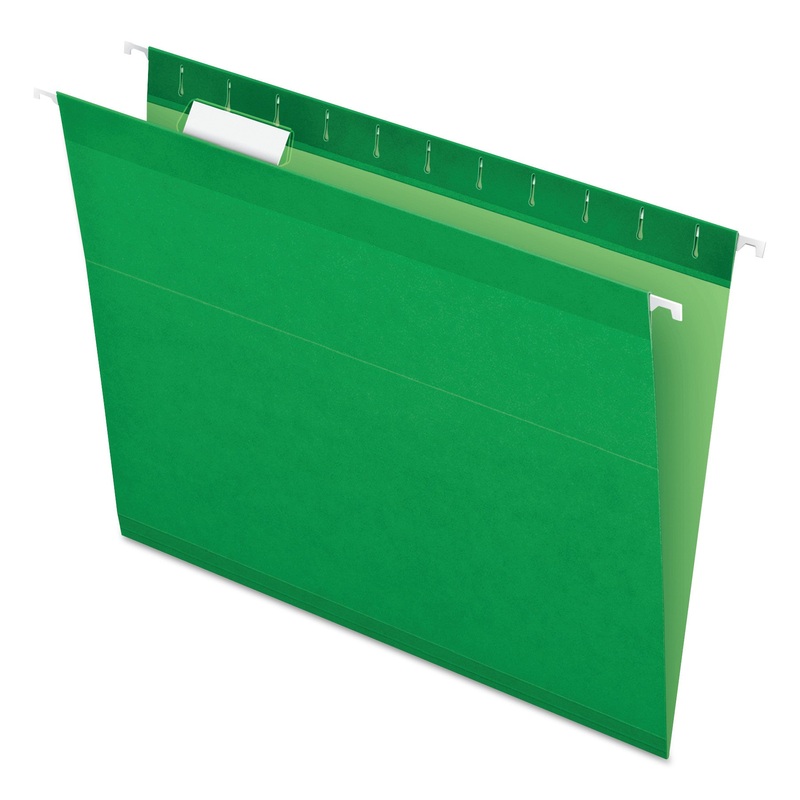 COLORED REINFORCED HANGING FOLDERS, LETTER SIZE, 1/5-CUT TAB, BRIGHT GREEN, 25/BOX