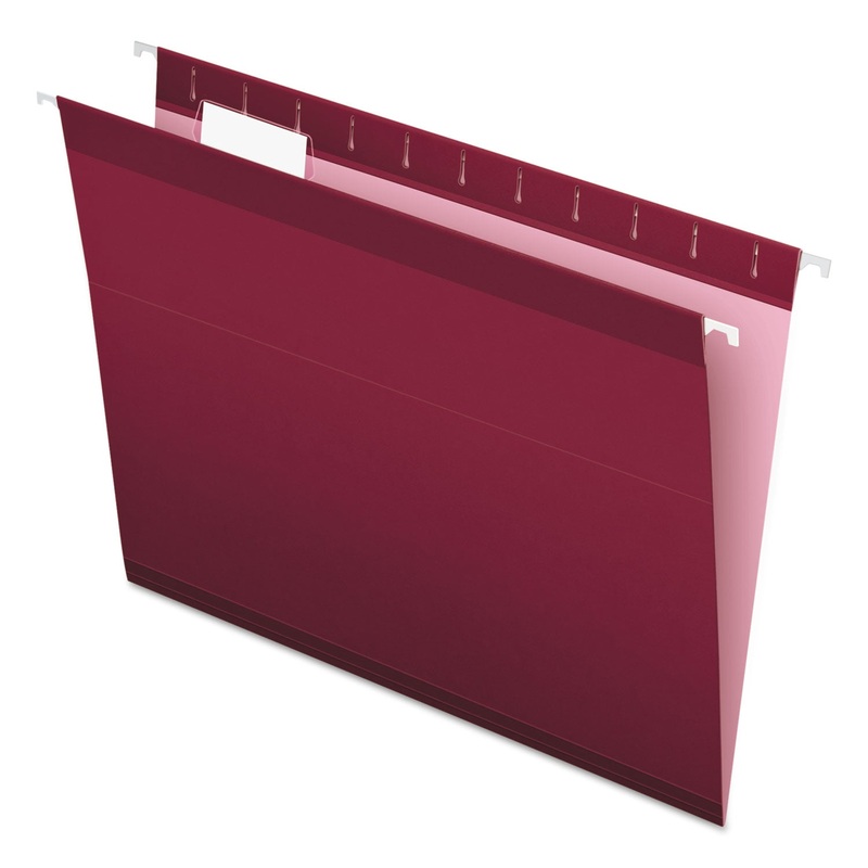 COLORED REINFORCED HANGING FOLDERS, LETTER SIZE, 1/5-CUT TAB, BURGUNDY, 25/BOX