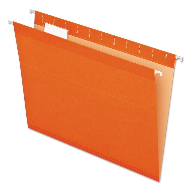 COLORED REINFORCED HANGING FOLDERS, LETTER SIZE, 1/5-CUT TAB, ORANGE, 25/BOX