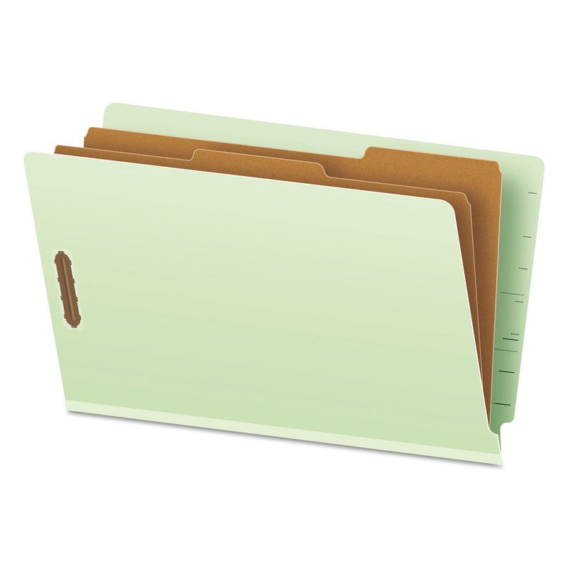 END TAB CLASSIFICATION FOLDERS, 2 DIVIDERS, LEGAL SIZE, PALE GREEN, 10/BOX