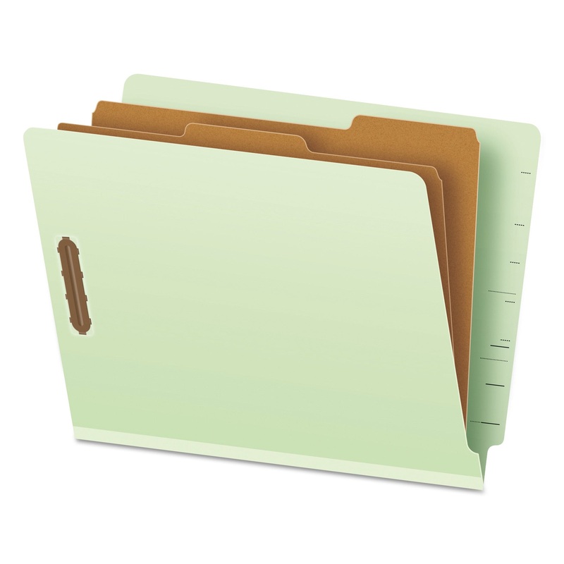 END TAB CLASSIFICATION FOLDERS, 2 DIVIDERS, LETTER SIZE, PALE GREEN, 10/BOX