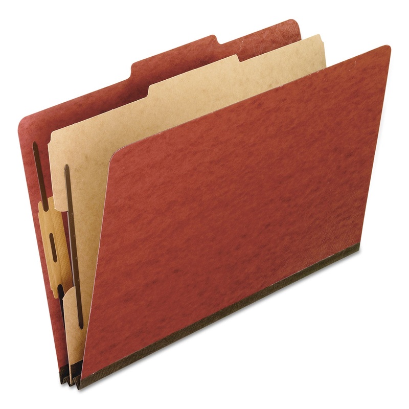 FOUR-, SIX-, AND EIGHT-SECTION PRESSBOARD CLASSIFICATION FOLDERS, 1 DIVIDER, EMBEDDED FASTENERS, LEGAL SIZE, RED, 10/BOX