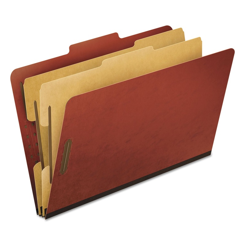 FOUR-, SIX-, AND EIGHT-SECTION PRESSBOARD CLASSIFICATION FOLDERS, 2 DIVIDERS, EMBEDDED FASTENERS, LEGAL SIZE, RED, 10/BOX