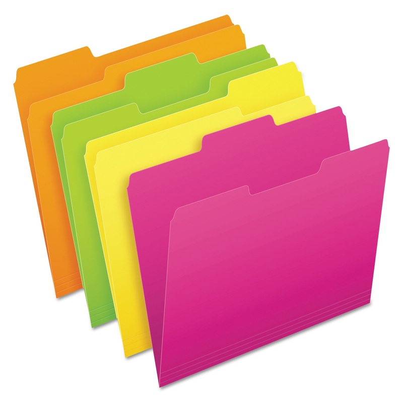 GLOW FILE FOLDERS, 1/3-CUT TABS, LETTER SIZE, ASSORTED, 24/PACK