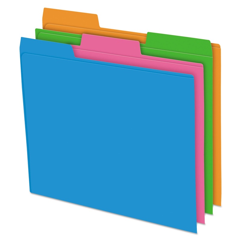 GLOW POLY FILE FOLDERS, 1/3-CUT TABS, LETTER SIZE, ASSORTED, 12/PACK