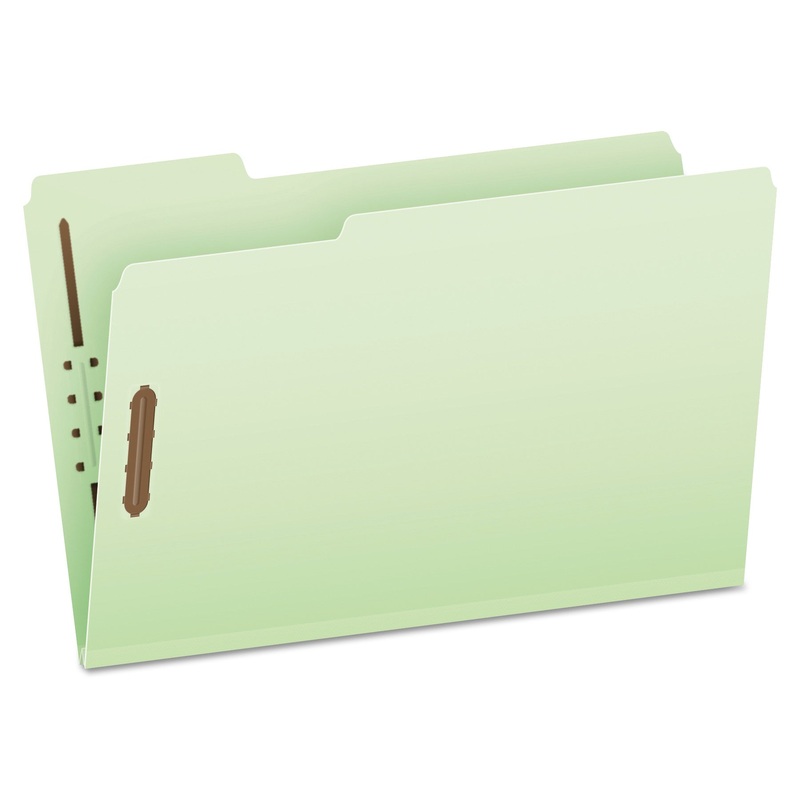 HEAVY-DUTY PRESSBOARD FOLDERS W/ EMBOSSED FASTENERS, LEGAL SIZE, GREEN, 25/BOX