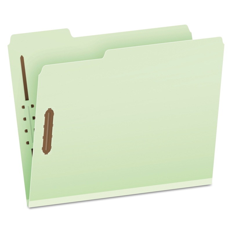 HEAVY-DUTY PRESSBOARD FOLDERS W/ EMBOSSED FASTENERS, LETTER SIZE, GREEN, 25/BOX