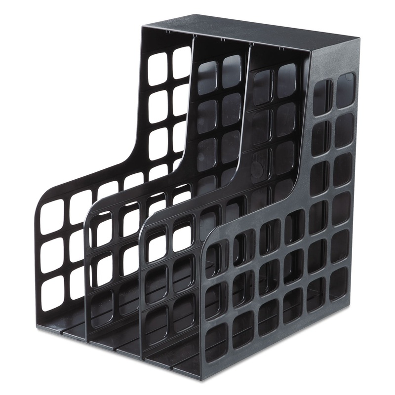Plastic Magazine File, Two Snap-In Dividers, 9 X 10 5/8 X 12, Black