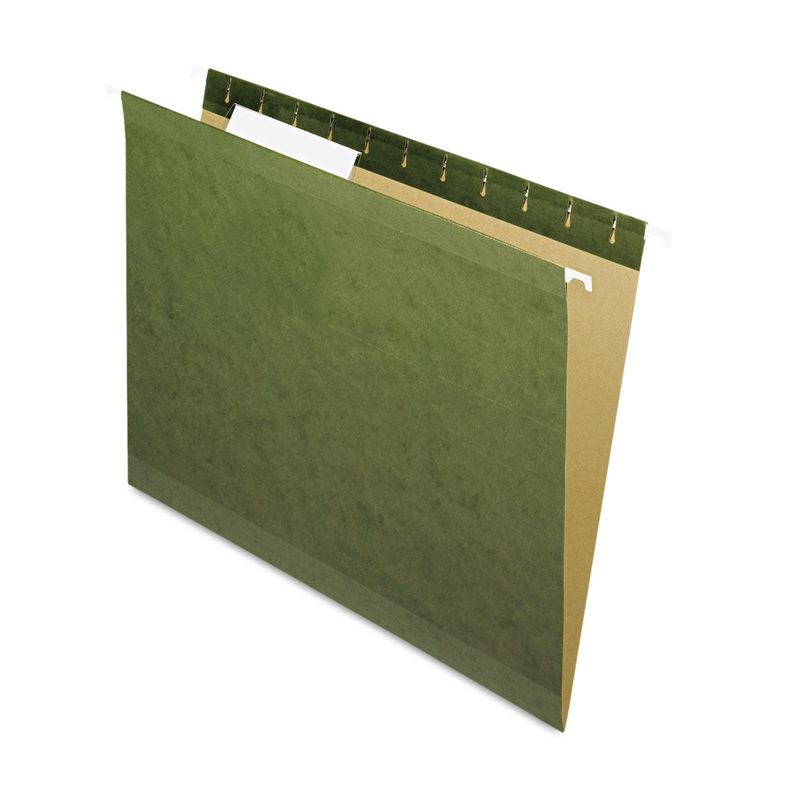 REINFORCED HANGING FILE FOLDERS, LETTER SIZE, 1/3-CUT TAB, STANDARD GREEN, 25/BOX