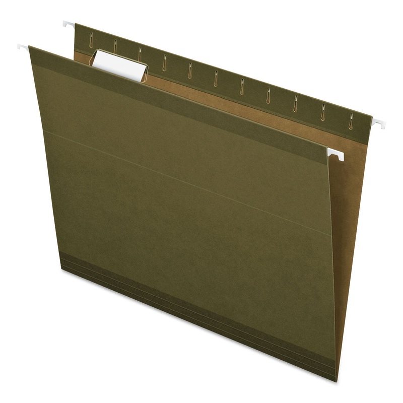 REINFORCED HANGING FILE FOLDERS, LETTER SIZE, 1/5-CUT TAB, STANDARD GREEN, 25/BOX