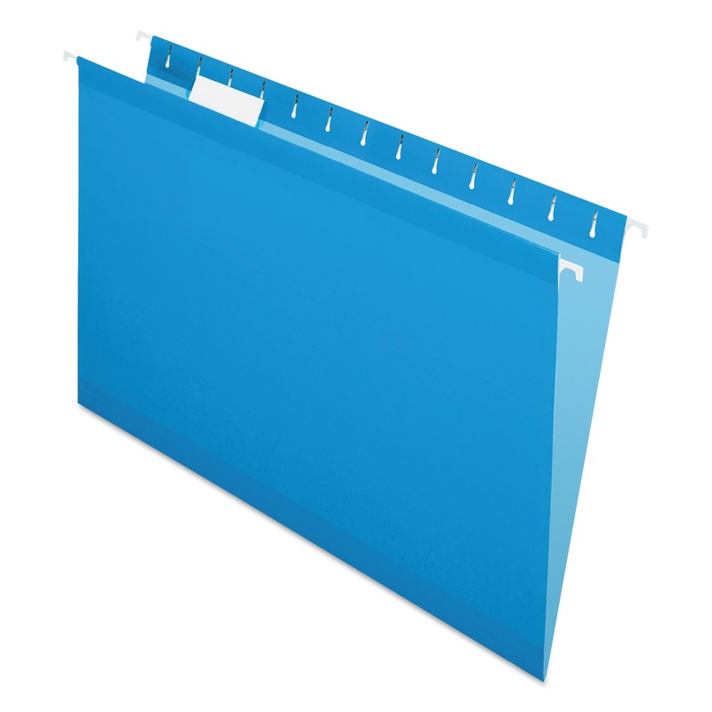 COLORED REINFORCED HANGING FOLDERS, LEGAL SIZE, 1/5-CUT TAB, BLUE, 25/BOX