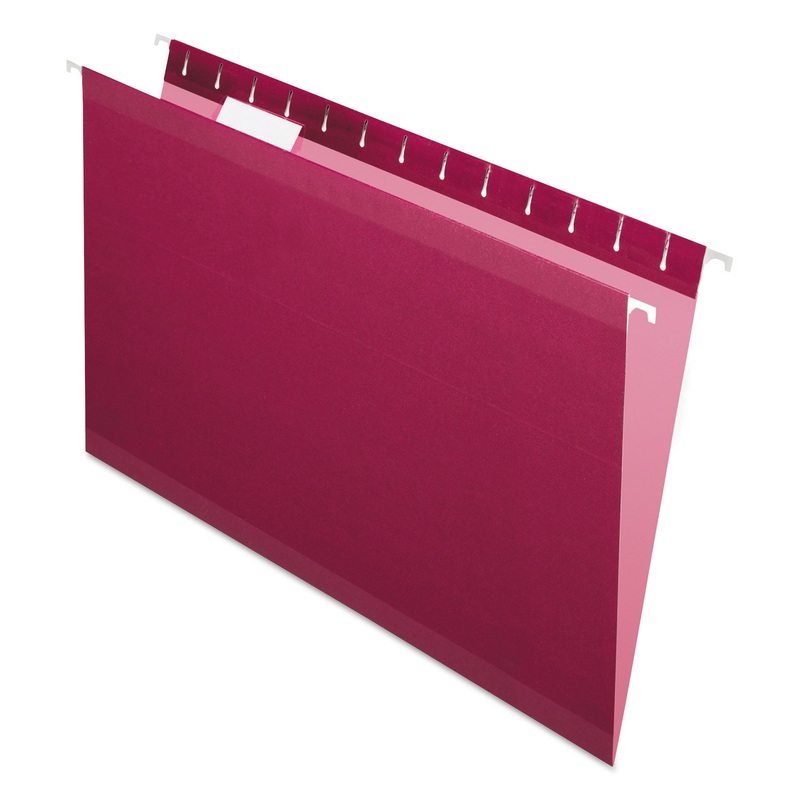 COLORED REINFORCED HANGING FOLDERS, LEGAL SIZE, 1/5-CUT TAB, BURGUNDY, 25/BOX