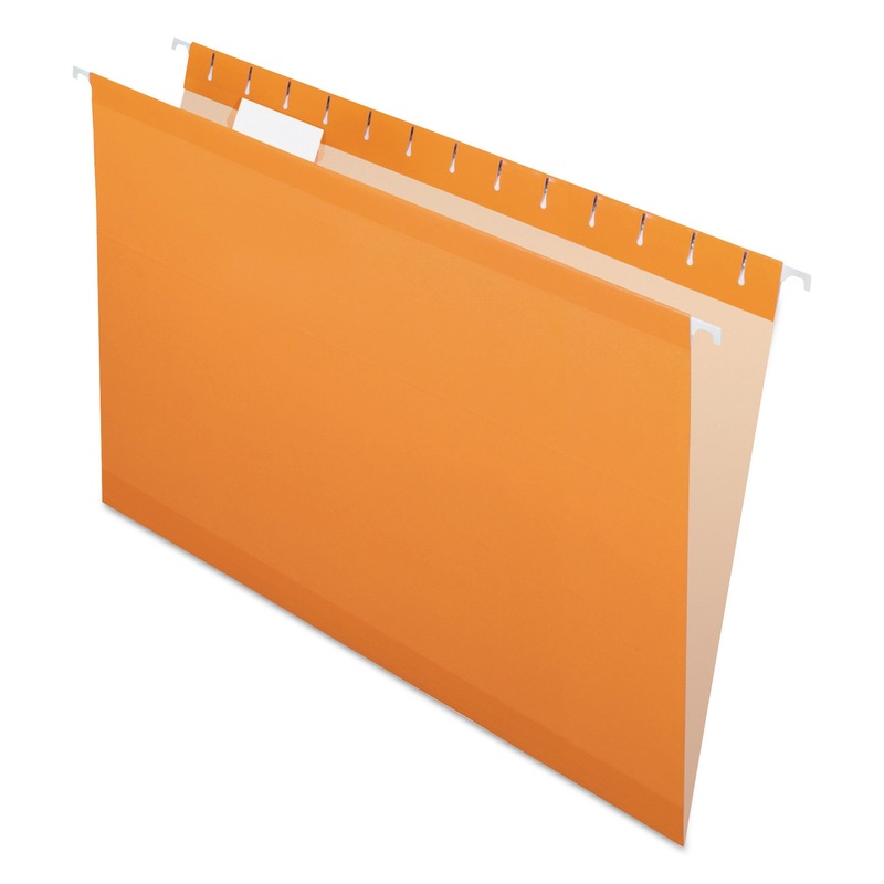 COLORED REINFORCED HANGING FOLDERS, LEGAL SIZE, 1/5-CUT TAB, ORANGE, 25/BOX