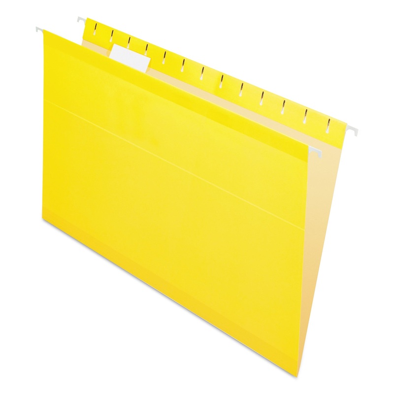 COLORED REINFORCED HANGING FOLDERS, LEGAL SIZE, 1/5-CUT TAB, YELLOW, 25/BOX