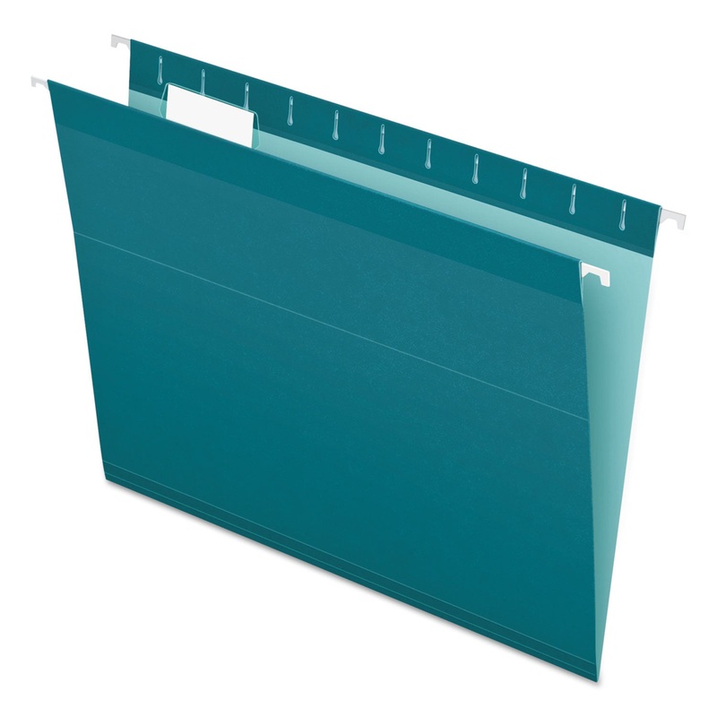 COLORED REINFORCED HANGING FOLDERS, LETTER SIZE, 1/5-CUT TAB, TEAL, 25/BOX
