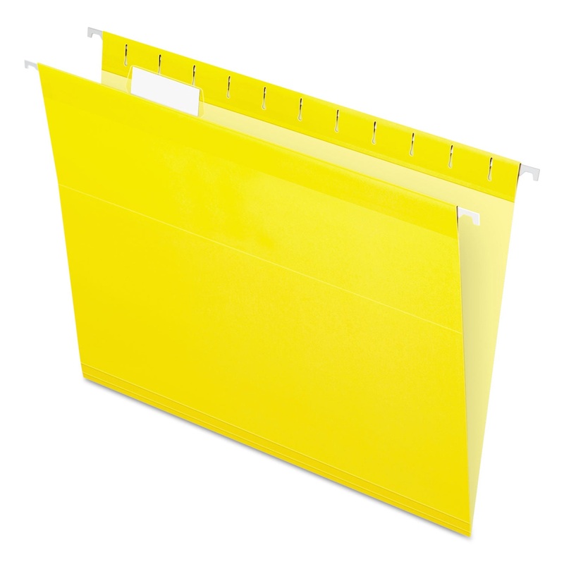 COLORED REINFORCED HANGING FOLDERS, LETTER SIZE, 1/5-CUT TAB, YELLOW, 25/BOX