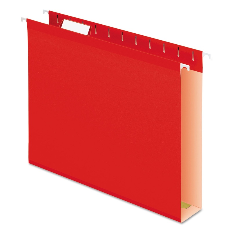 EXTRA CAPACITY REINFORCED HANGING FILE FOLDERS WITH BOX BOTTOM, LETTER SIZE, 1/5-CUT TAB, RED, 25/BOX