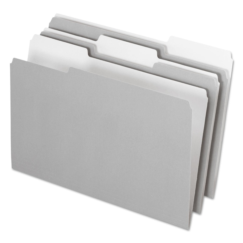 INTERIOR FILE FOLDERS, 1/3-CUT TABS, LEGAL SIZE, GRAY, 100/BOX