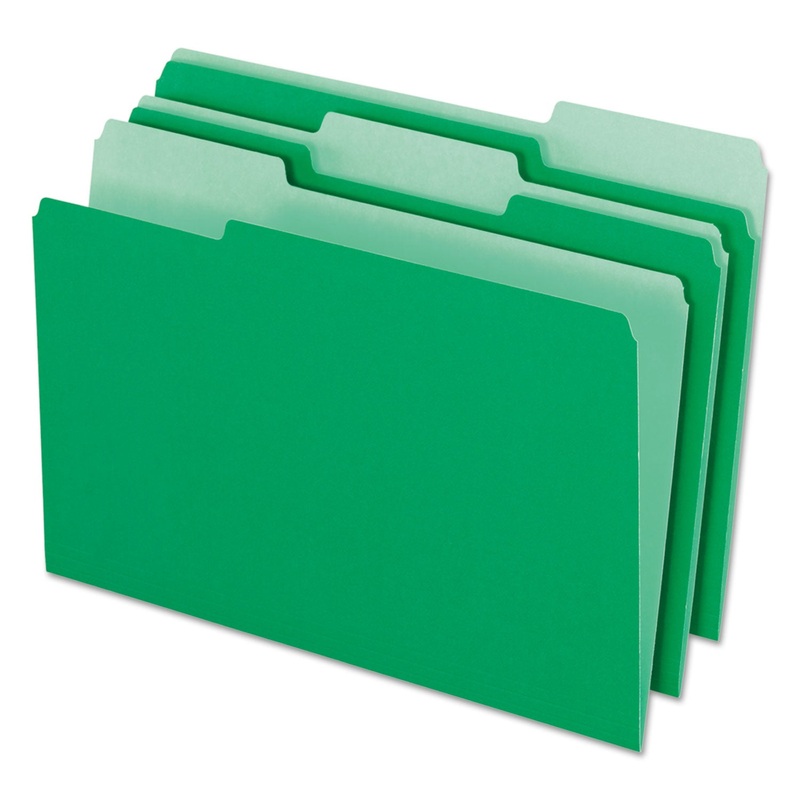 INTERIOR FILE FOLDERS, 1/3-CUT TABS, LEGAL SIZE, GREEN, 100/BOX