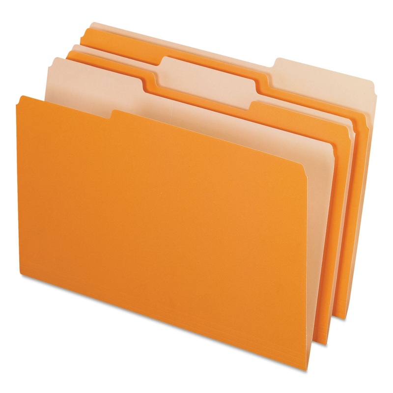 INTERIOR FILE FOLDERS, 1/3-CUT TABS, LEGAL SIZE, ORANGE, 100/BOX