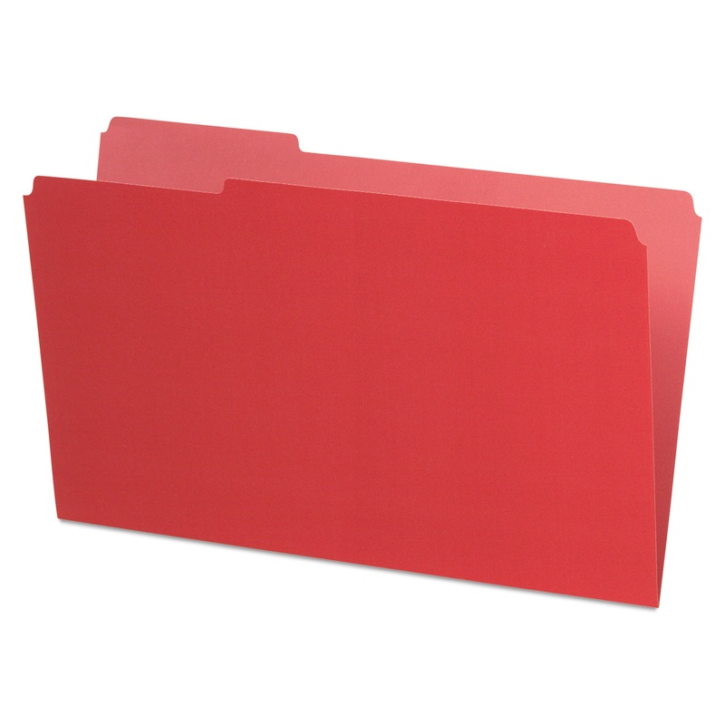 INTERIOR FILE FOLDERS, 1/3-CUT TABS, LEGAL SIZE, RED, 100/BOX