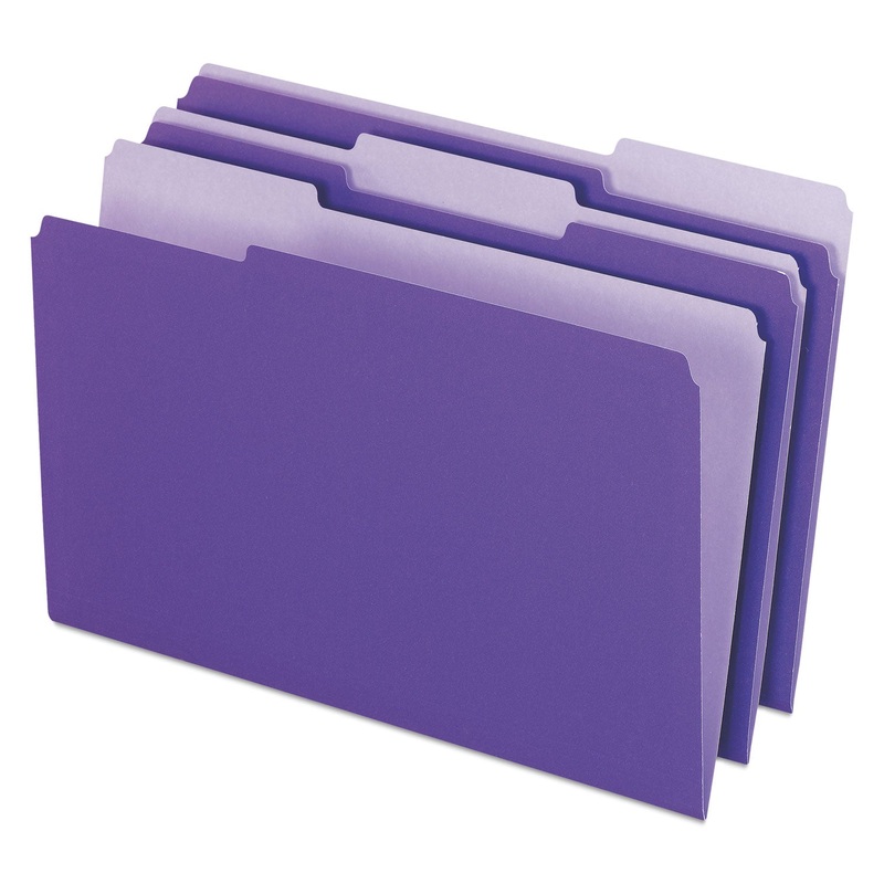 INTERIOR FILE FOLDERS, 1/3-CUT TABS, LEGAL SIZE, VIOLET, 100/BOX