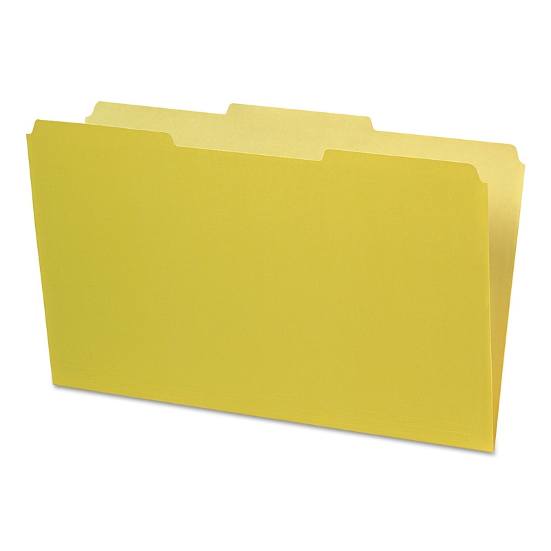 INTERIOR FILE FOLDERS, 1/3-CUT TABS, LEGAL SIZE, YELLOW, 100/BOX