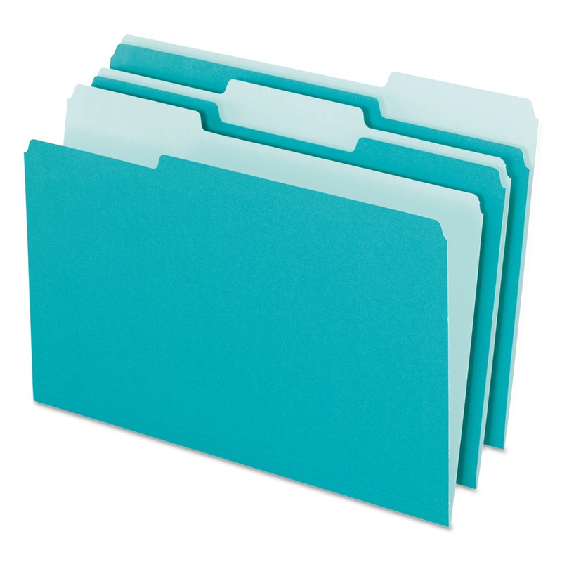 INTERIOR FILE FOLDERS, 1/3-CUT TABS, LETTER SIZE, AQUA, 100/BOX