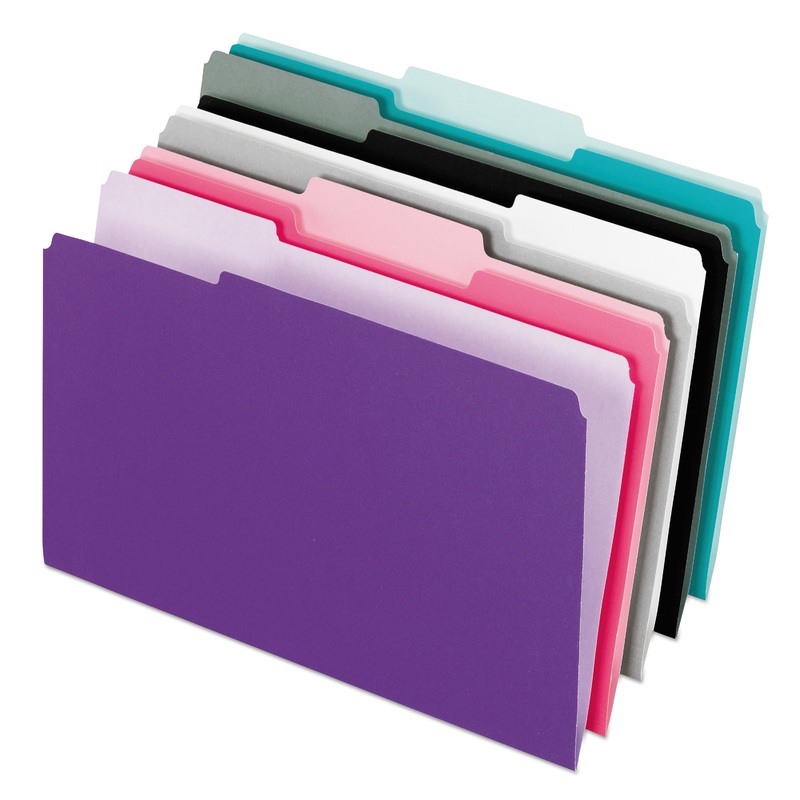 INTERIOR FILE FOLDERS, 1/3-CUT TABS, LETTER SIZE, ASSORTMENT 1, 100/BOX