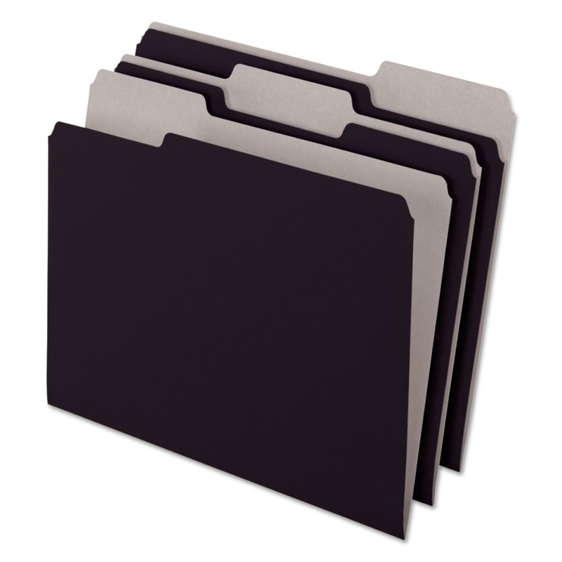 INTERIOR FILE FOLDERS, 1/3-CUT TABS, LETTER SIZE, BLACK/GRAY, 100/BOX