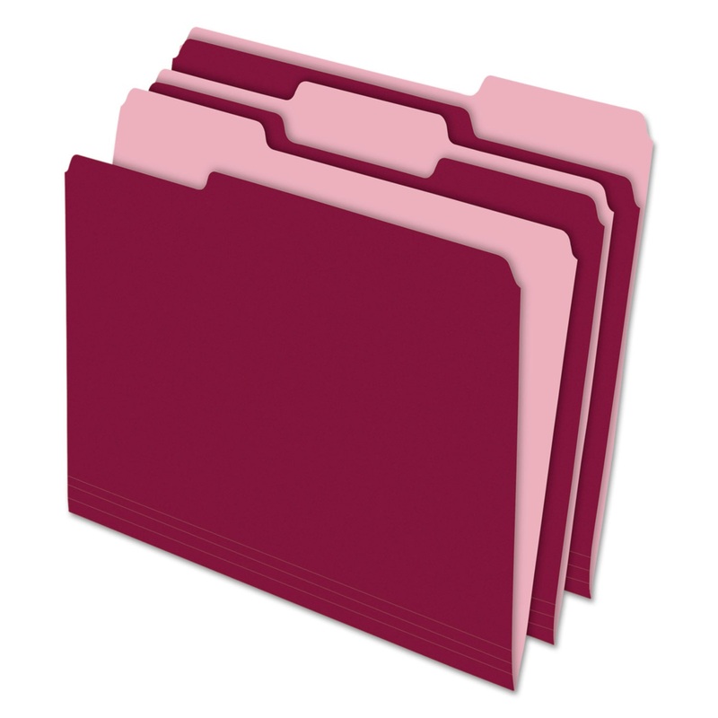 INTERIOR FILE FOLDERS, 1/3-CUT TABS, LETTER SIZE, BURGUNDY, 100/BOX