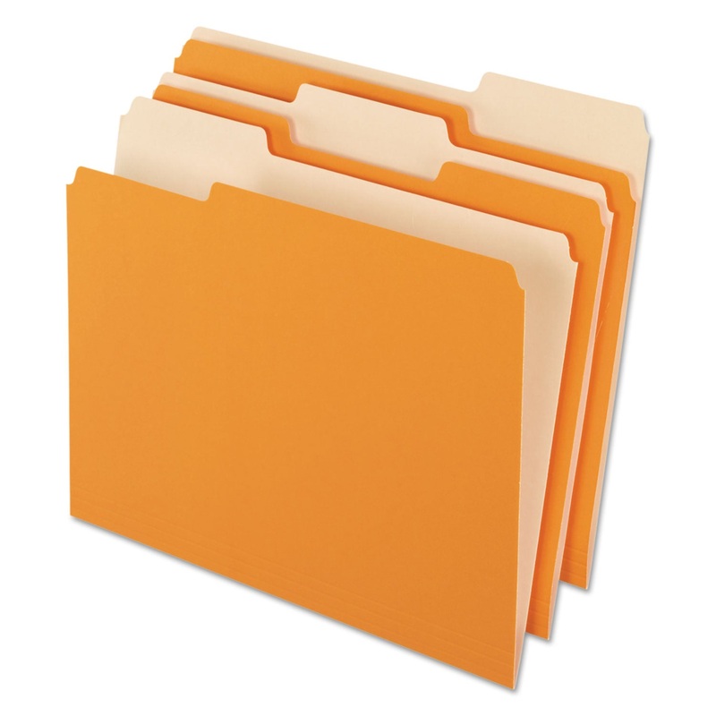 INTERIOR FILE FOLDERS, 1/3-CUT TABS, LETTER SIZE, ORANGE, 100/BOX
