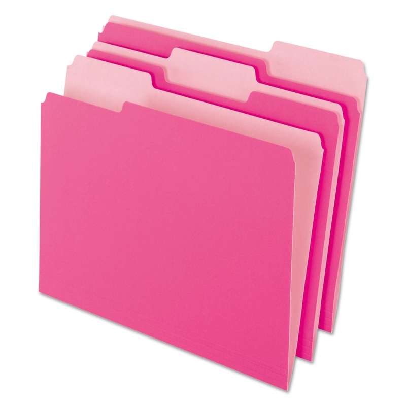 INTERIOR FILE FOLDERS, 1/3-CUT TABS, LETTER SIZE, PINK, 100/BOX