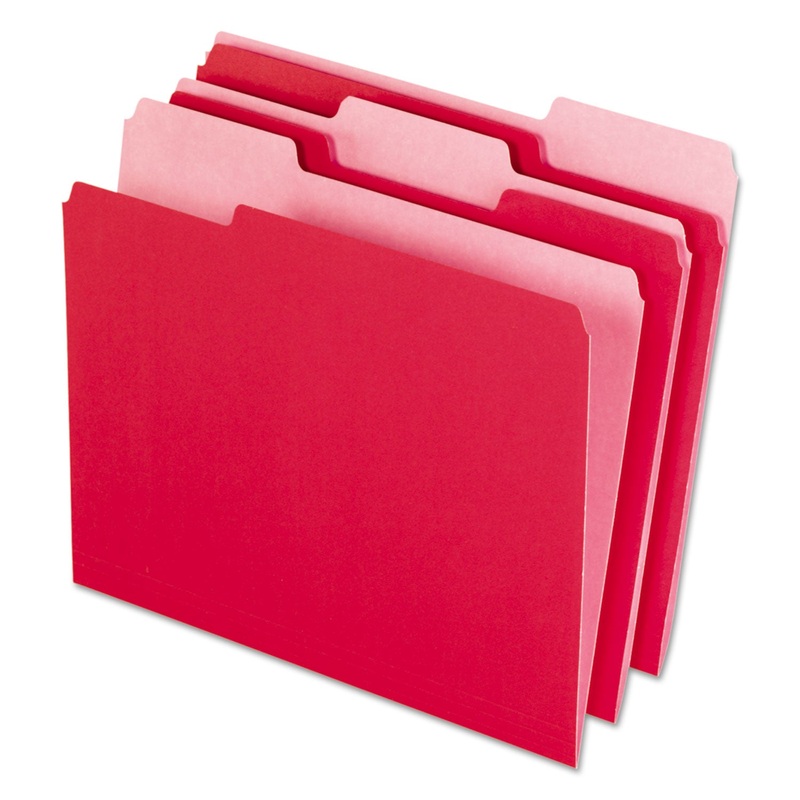 INTERIOR FILE FOLDERS, 1/3-CUT TABS, LETTER SIZE, RED, 100/BOX