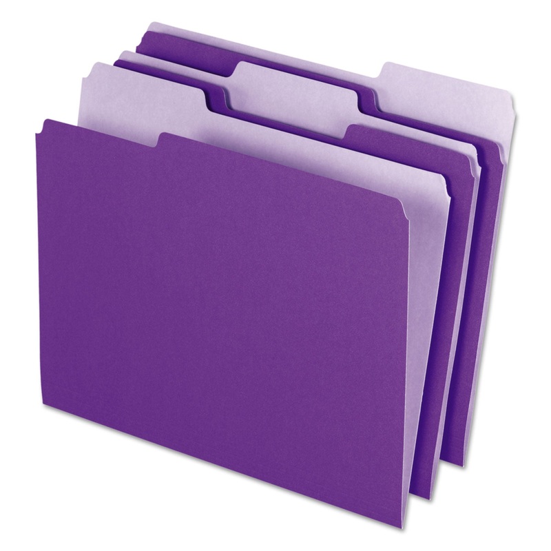 INTERIOR FILE FOLDERS, 1/3-CUT TABS, LETTER SIZE, VIOLET, 100/BOX