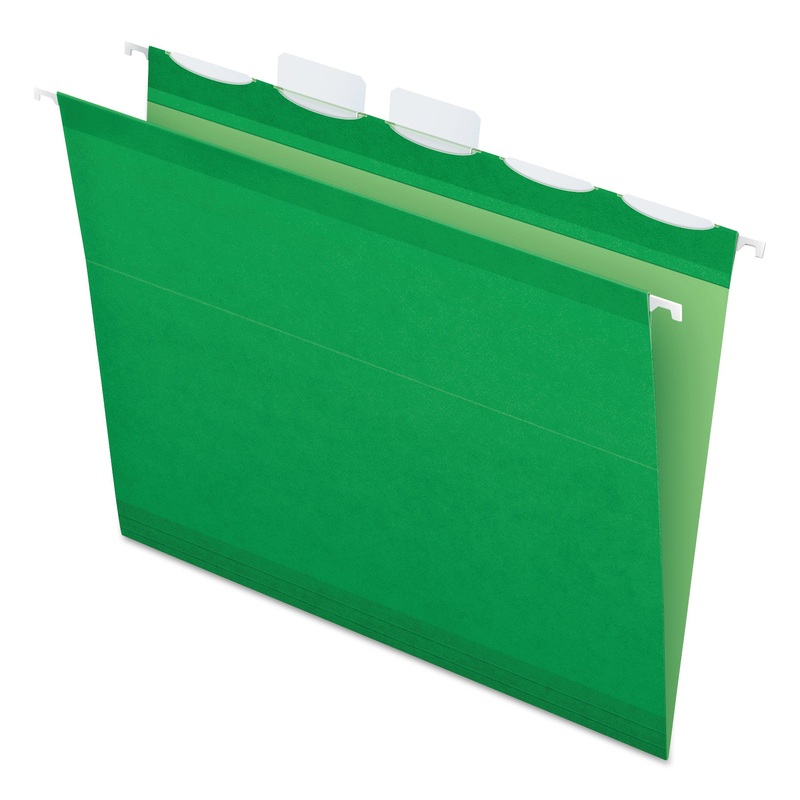 READY-TAB COLORED REINFORCED HANGING FOLDERS, LETTER SIZE, 1/5-CUT TAB, BRIGHT GREEN, 25/BOX