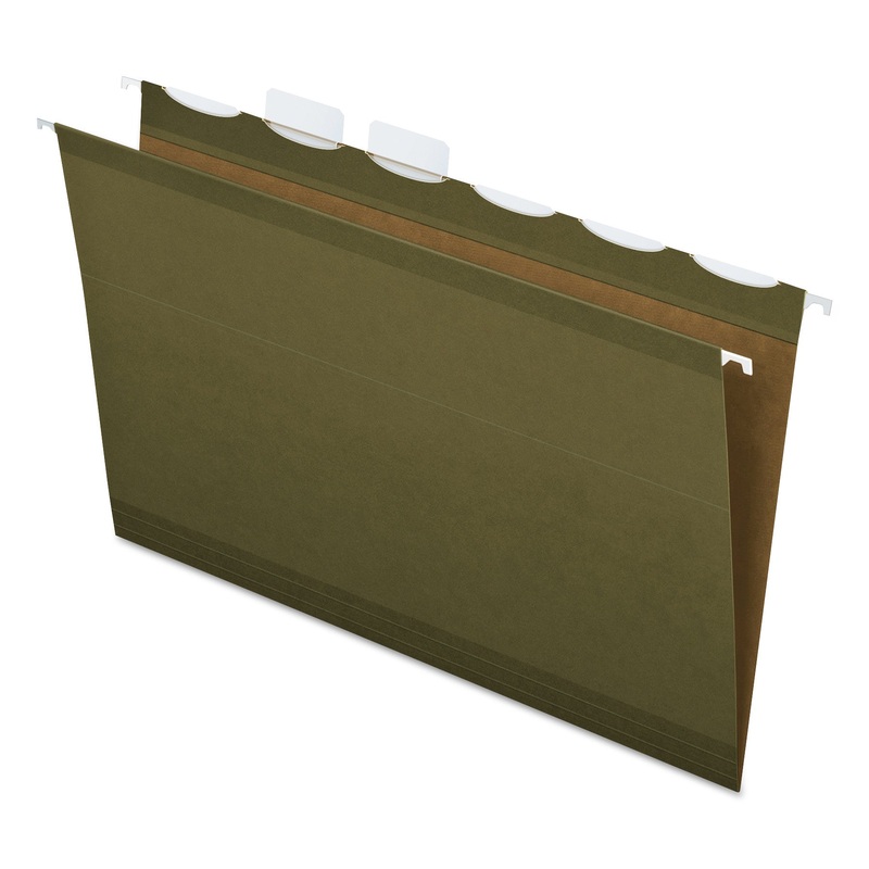 READY-TAB EXTRA CAPACITY REINFORCED COLORED HANGING FOLDERS, LETTER SIZE, 1/5-CUT TAB, STANDARD GREEN, 20/BOX