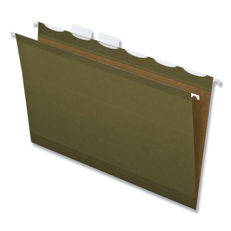 READY-TAB REINFORCED HANGING FILE FOLDERS, LEGAL SIZE, 1/6-CUT TAB, STANDARD GREEN, 25/BOX