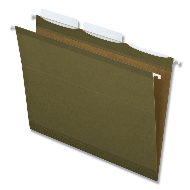 READY-TAB REINFORCED HANGING FILE FOLDERS, LETTER SIZE, 1/3-CUT TAB, STANDARD GREEN, 25/BOX