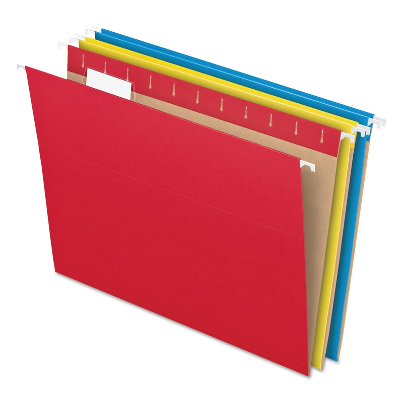 COLORED HANGING FOLDERS, LETTER SIZE, 1/5-CUT TAB, ASSORTED, 25/BOX